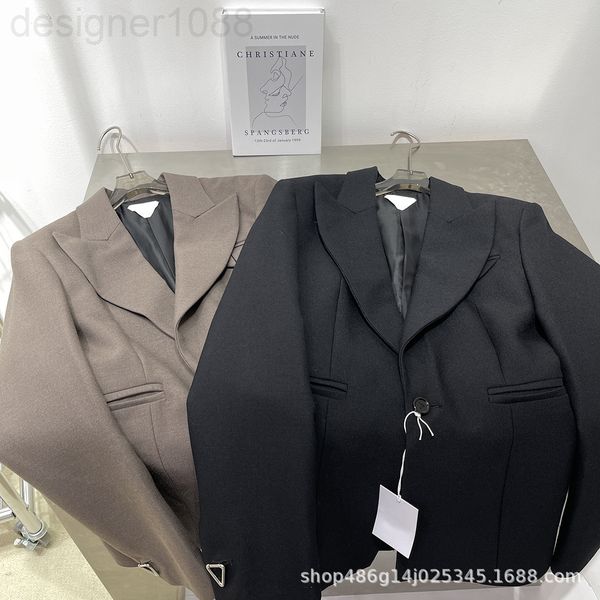 

women's suits & blazers designer [correct version]autumn and winter bv home coffee color essence imitation wool cuffs triangular metal, White;black