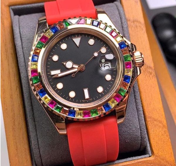 Bonbonfarbene Diamant-Herrenuhr, automatische mechanische Uhren, 40 mm Damen-Armbanduhr, Edelstahlarmband, superstarkes Mineralglas, Montre de Luxe W237