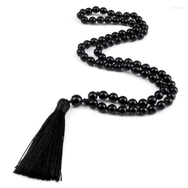 Fili di perline 8mm Collana di pietre di onice nero lucido Uomini 108 Perline Buddha Mala Annodato Lava vulcanica Gioielli per donne Yoga Lars22