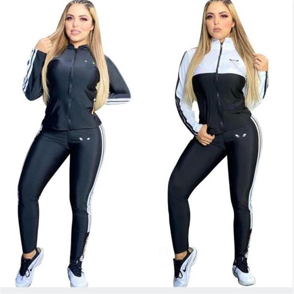 

newly arrived print women two piece sets panelled long sleeve pants outfits tracksuit women streetwear sport suit313e, Gray