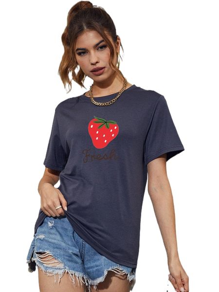 

strawberry & letter graphic tee g305#, White