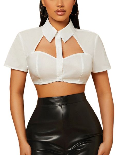 

sxy cut out crop blouse 094b#, White