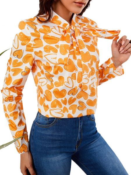 

tie neck heart print m3ac#, White