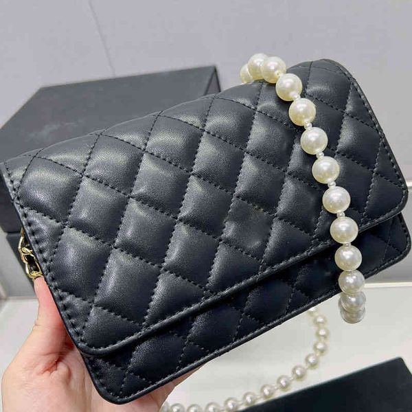 

2022ss fashion shoulder bag classic womens designer bags small solid color ribbed pearl chain multi pocket wallet coin purse handbags messen