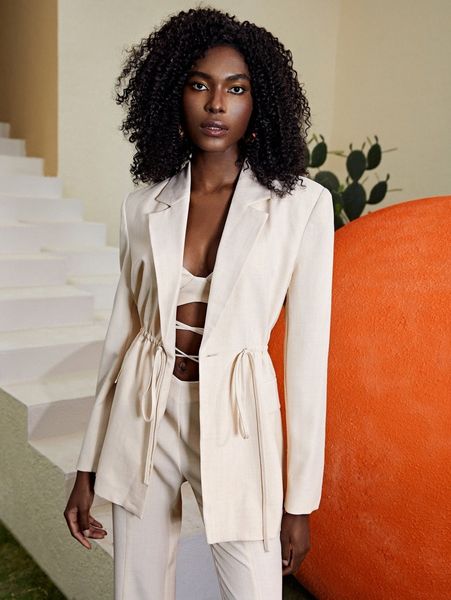 

drawstring detail solid blazer o5it#, White