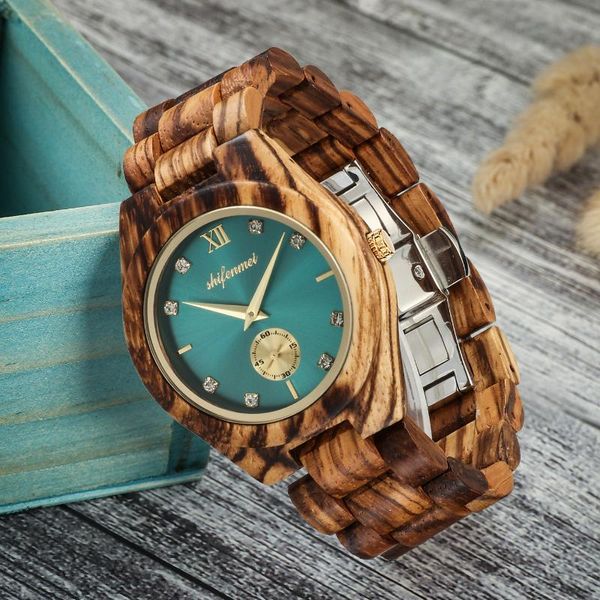 Avanadores de pulso Mulheres luxuosas de madeira assistem sólida zebra ebony Red Sandalwood Vintage Casual Casual Full Wood Quartz Wristwatch Male Relloj de Maderawrist