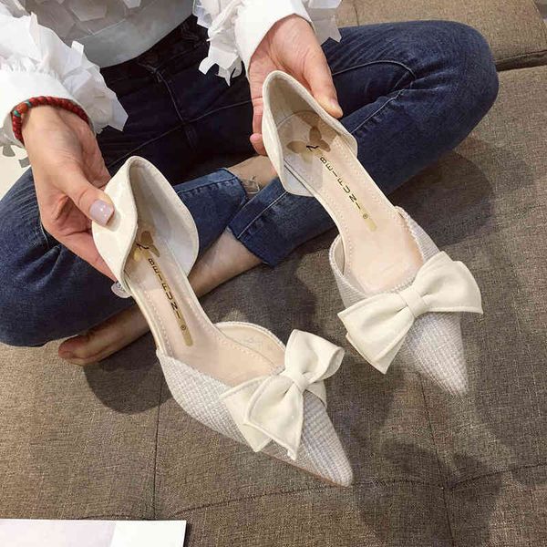 

sandals pointed high heels women's summer korean version shallow mouth thin heel bow hollow evening wind gentle shoes qszr, Black