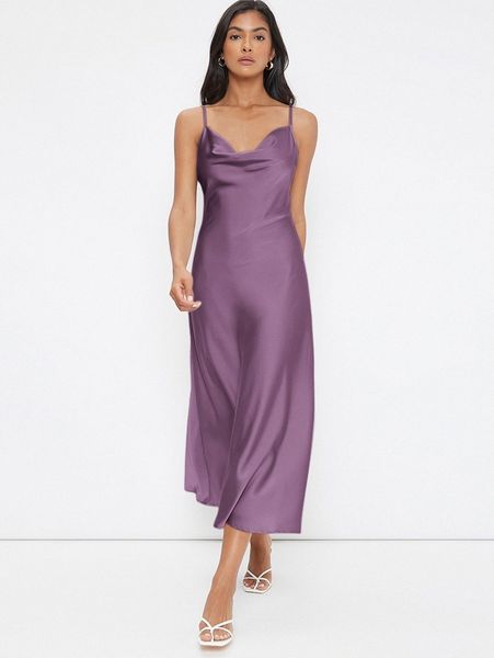 

cowl neck solid slip dress i1qa#, Black;gray