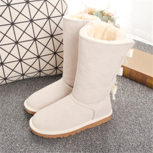 

2022 classic series wgg winter snow boots 7308 cowhide warm men's and women's large size boots with three bow ties size eu35-45, Black