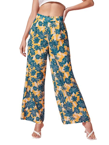 

x leonie somes floral print wide leg pants b3hh#, Black;white