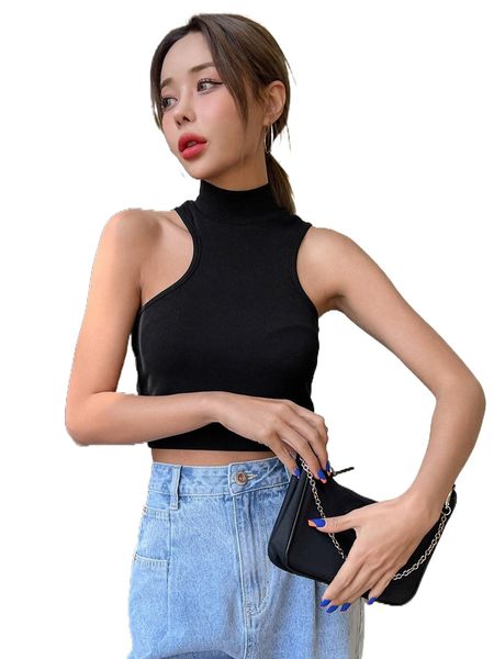 

dazy rib knit turtle neck crop r3rw#, White