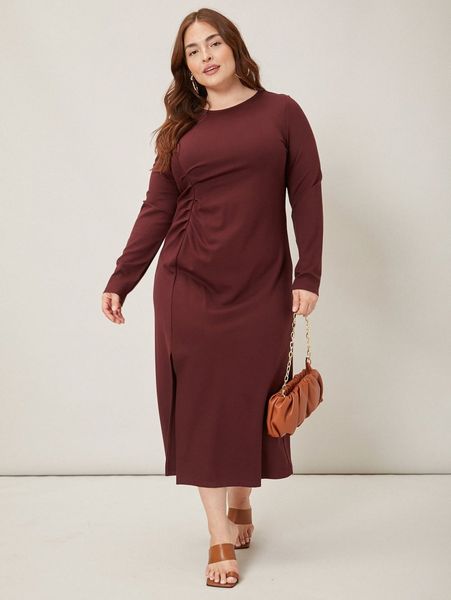 

motf premium plus viscose split thigh dress u9kk#, Black