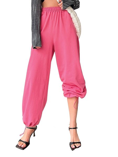 

dazy drawstring hem high waist sweatpants h2sq#, Black;white