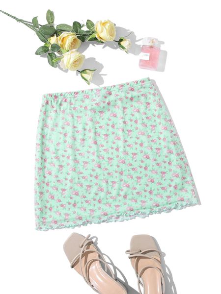

ditsy floral lettuce trim mesh skirt q3nj#, Black