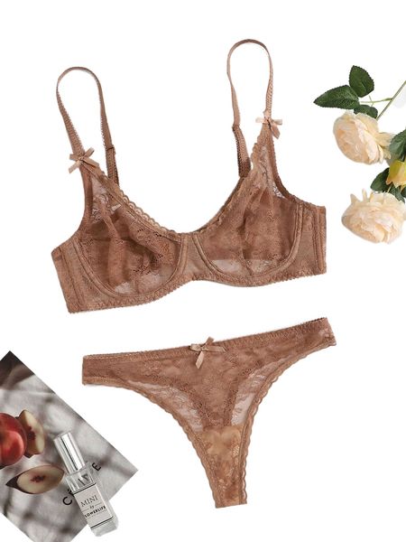 

floral lace underwire lingerie set 38iz#, Black;red