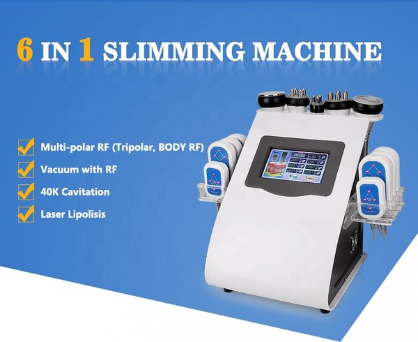 

6 in 1 slimming machine 40k ultrasonic cavitation vacuum radio frequency 8 pads lipo laser body shaping weight loss fat removal