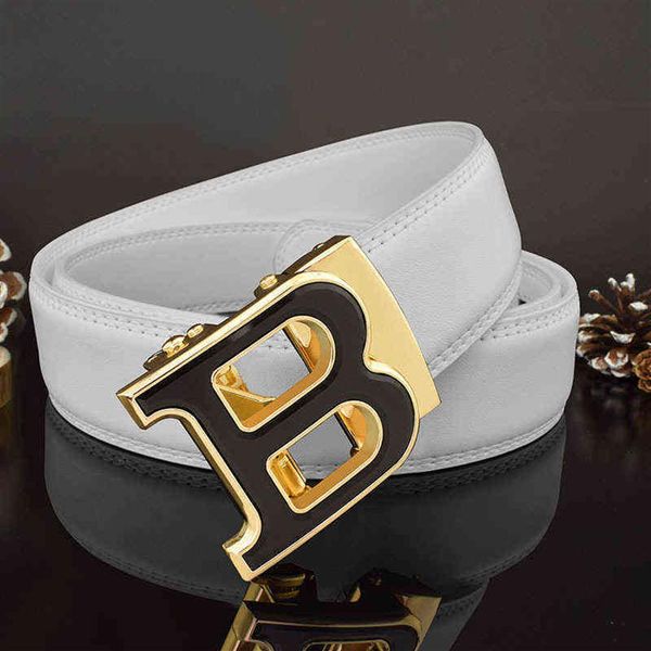 

2021 belt men's genuine leather automatic buckle brand casual youth b letter jeans belts for men luxury designer black white 298v, Black;brown