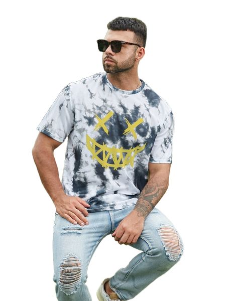 

extended sizes men cartoon & tie dye print tee n3ve#, White;black