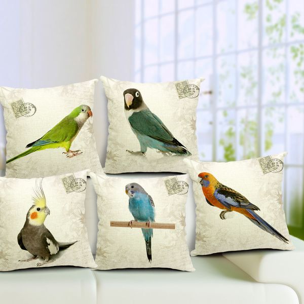 Travesseiro de travesseiro estilo vintage lance almofadas decorativas capa parrot pássaro poliéster almofada de almofada para sofá fronhas em casa fundos cojines 220623