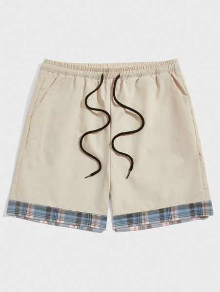 

romwe guys contrast plaid drawstring shorts 98uu#, White;black