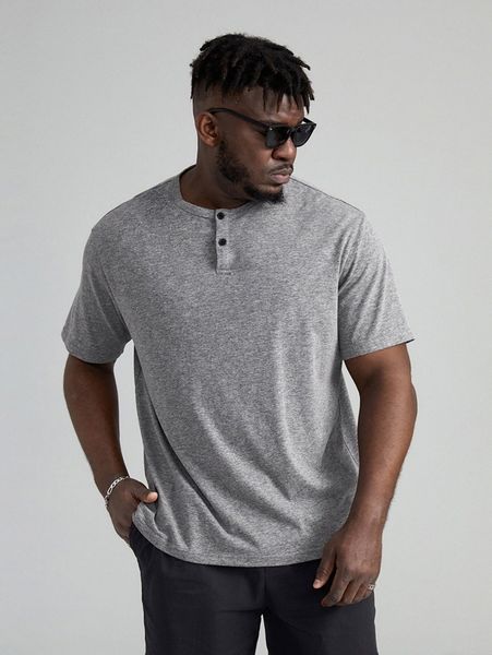 

extended sizes men button half placket tee n5ap#, White;black