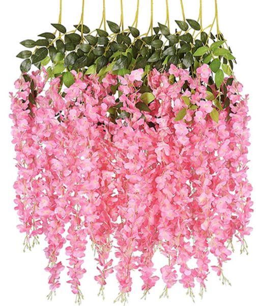 

wedding decorations wisteria vine artificial fake flowers garland arch home room hanging rattan wedding decor