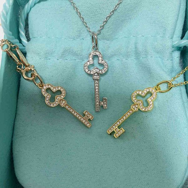 

inry s925 silver clover small key necklace female gold round t home lucky grass sweater chain diamond clavicle tide