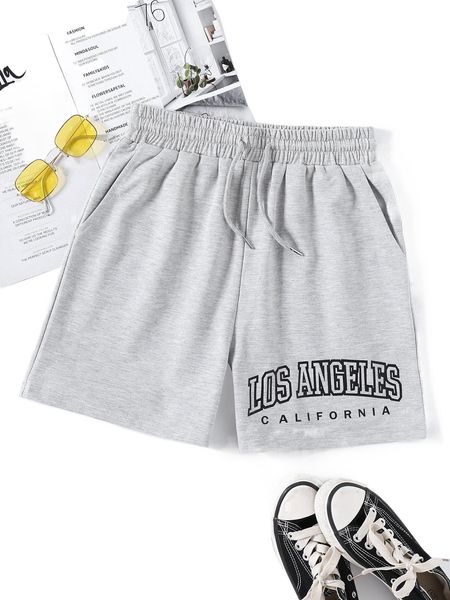 

drawstring waist letter graphic shorts p8k0#, White;black