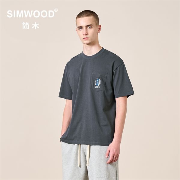 Sommer Oversize Brusttaschen Recorder StickereiTshirts Männer Atmungsaktive 100% Baumwolle Tops Hip Hop Tees 220622