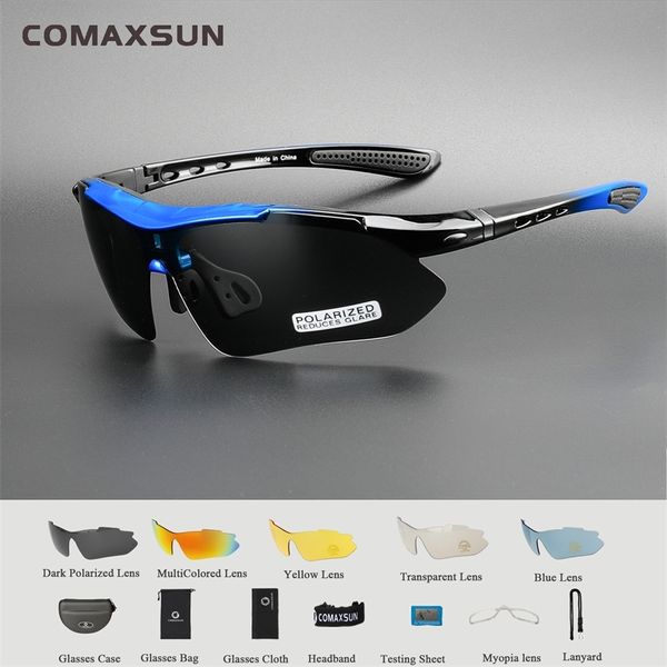 COMAXSUN Profesyonel Polarize Bisiklet Gözlük Bisiklet Gözlükleri Açık Hava Spor Bisiklet Güneş Gözlüğü UV 400 5 lens TR90 2 Stil 220629