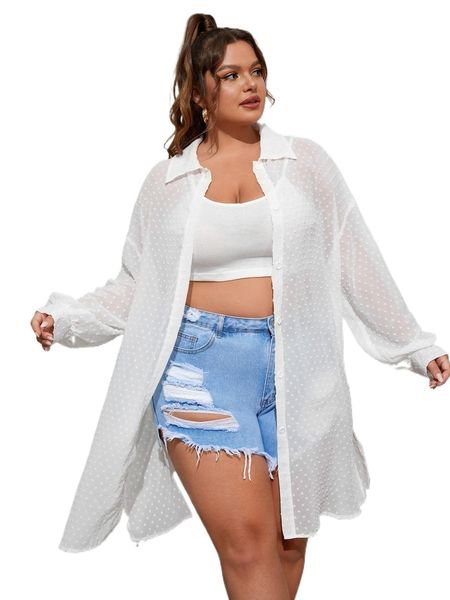 

plus button front split hem drop shoulder longline shirt u1ef#, Black