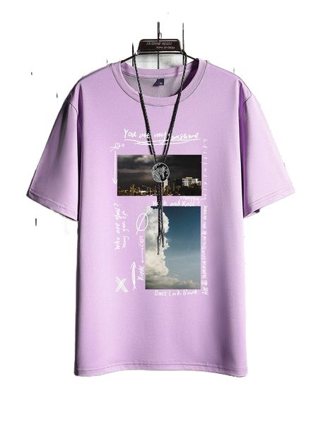 

men cloud & slogan graphic tee 87g7#, White;black