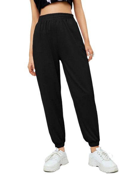

solid elastic waist sweatpants i4xb#, Black;white