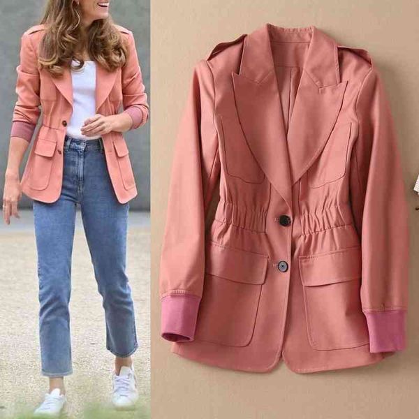 

women's suits blazers british style small suit autumn women's collar two button elastic waist long sleeve coat, White;black