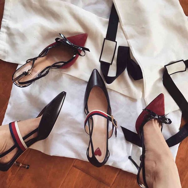 

sandals women's stiletto bamboo high heel shoe women's shoes thin mouth shallow, Black