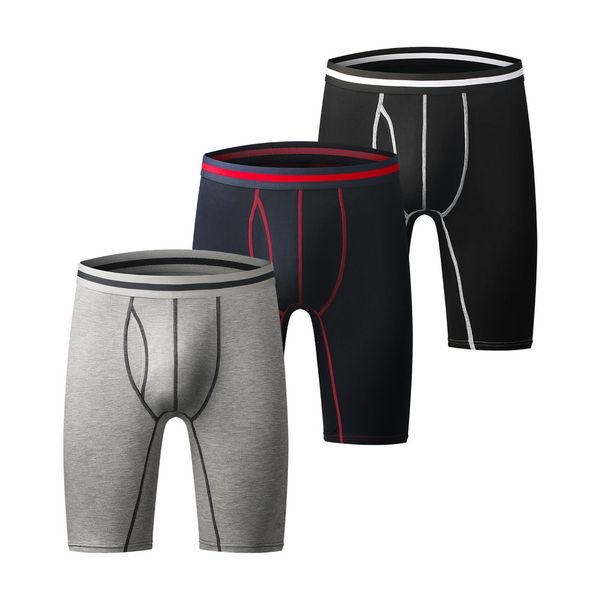 

men's long sports underpants cotton blend lengthen boxer shorts #1103, Black;white