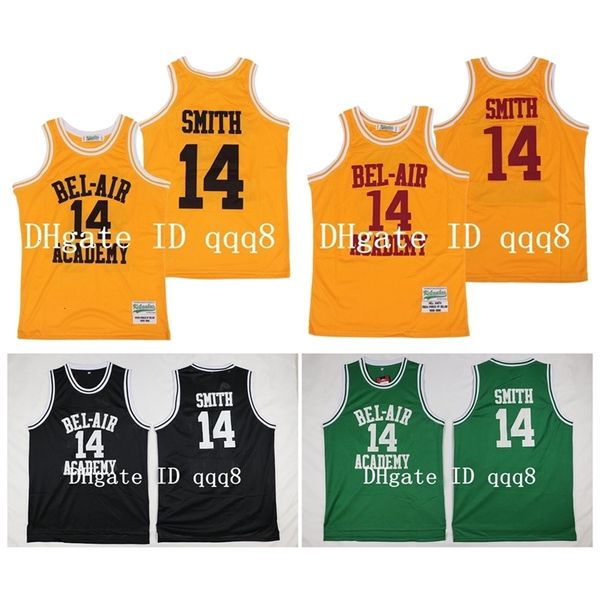 NC01 14 Maglia Will Smith The Fresh Prince of Bel-Air Academy Versione cinematografica Maglia da basket nera verde gialla cucita