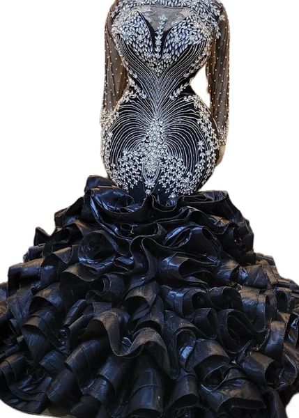 

2022 plus size arabic aso ebi gold dark navy mermaid prom dresses beaded crystals evening formal party second reception birthday engagement, Black
