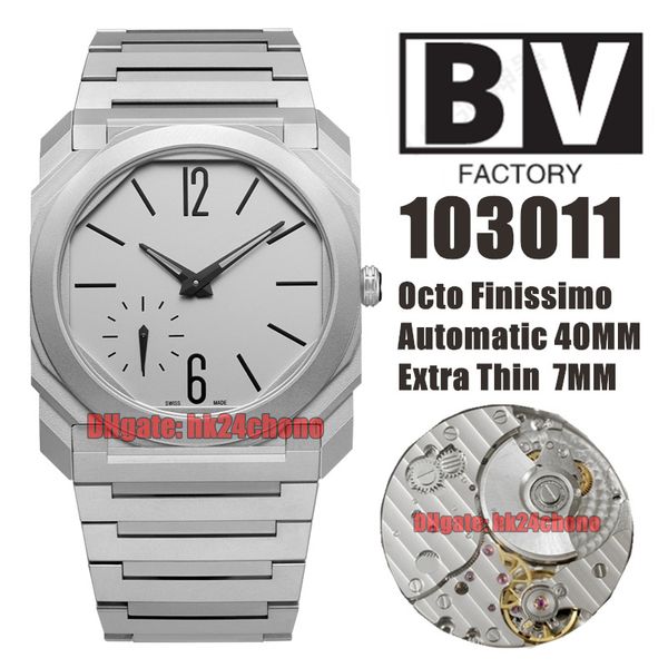 

bvf watches 40mm thk 7mm 103011 octo finissimo extra thin bvl138 automatic men's watch gray dial stainless steel bracelet gents sport w, Slivery;brown