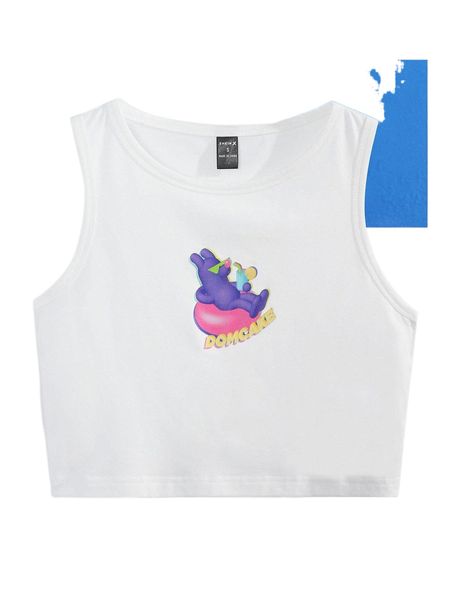 

x domcake cartoon & letter pattern rib-knit crop tank p5lv#, White