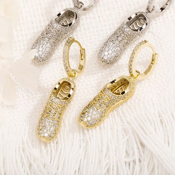 

iced shoe dangle earrings full micro pave cubic zirconia copper hip hop fashion punk jewelry, Silver