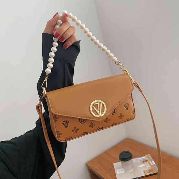 

new bag women's trend messenger fashion printed pearl chain single shoulder color small square chain crossbody bags for women designer