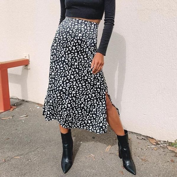

summer casual women skirt fashion leopard print high waist skirts womens midi calf punk streetwear korean, Black