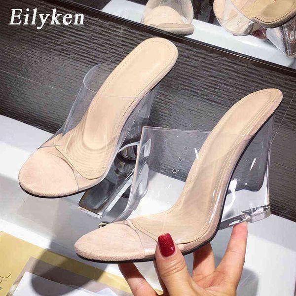 

slippers eilyken transparent crystal women's 2022 wedge heel shoes slides high heels women fashion sandals 220329, Black