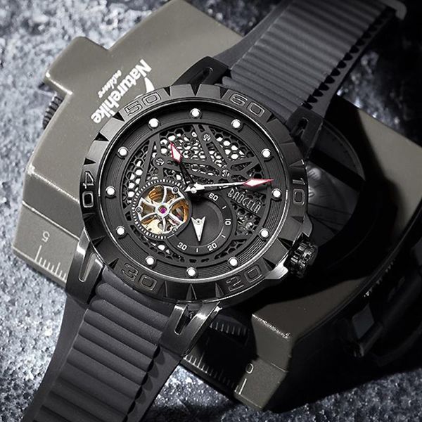 

wristwatches baogela men's watches skeleton automatic mechanical watch for men waterproof wristwatch 6772 black, Slivery;brown