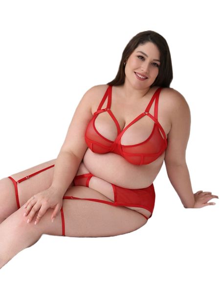 

plus 4pack cut out underwire garter lingerie set m3mq#, Black;white