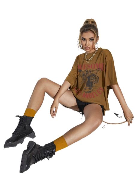 

tiger and letter graphic oversized tee x0xn#, White