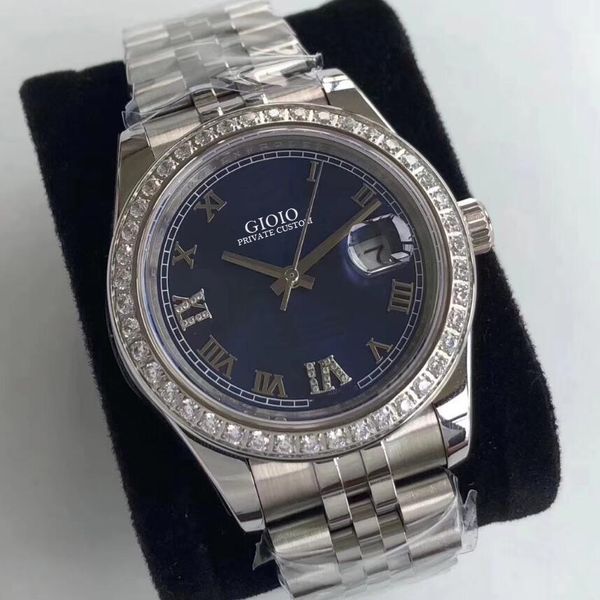 

men automatic mechanical watch diamonds black white, Slivery;brown