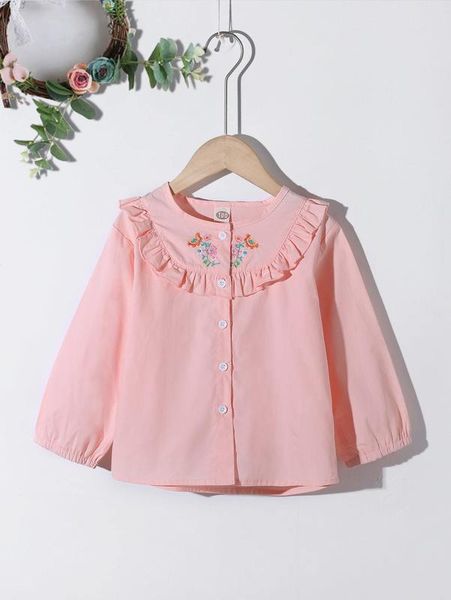 

toddler girls floral embroidery frill trim blouse she, White;black