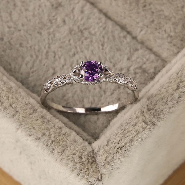 100% s925 argento sterling ametista zircone anelli di diamanti per le donne scintillanti semplici eleganti gioielli da sposa con pietre preziose